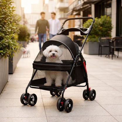 Foldable Pet Stroller for Small Dogs & Cats | 360° Wheels