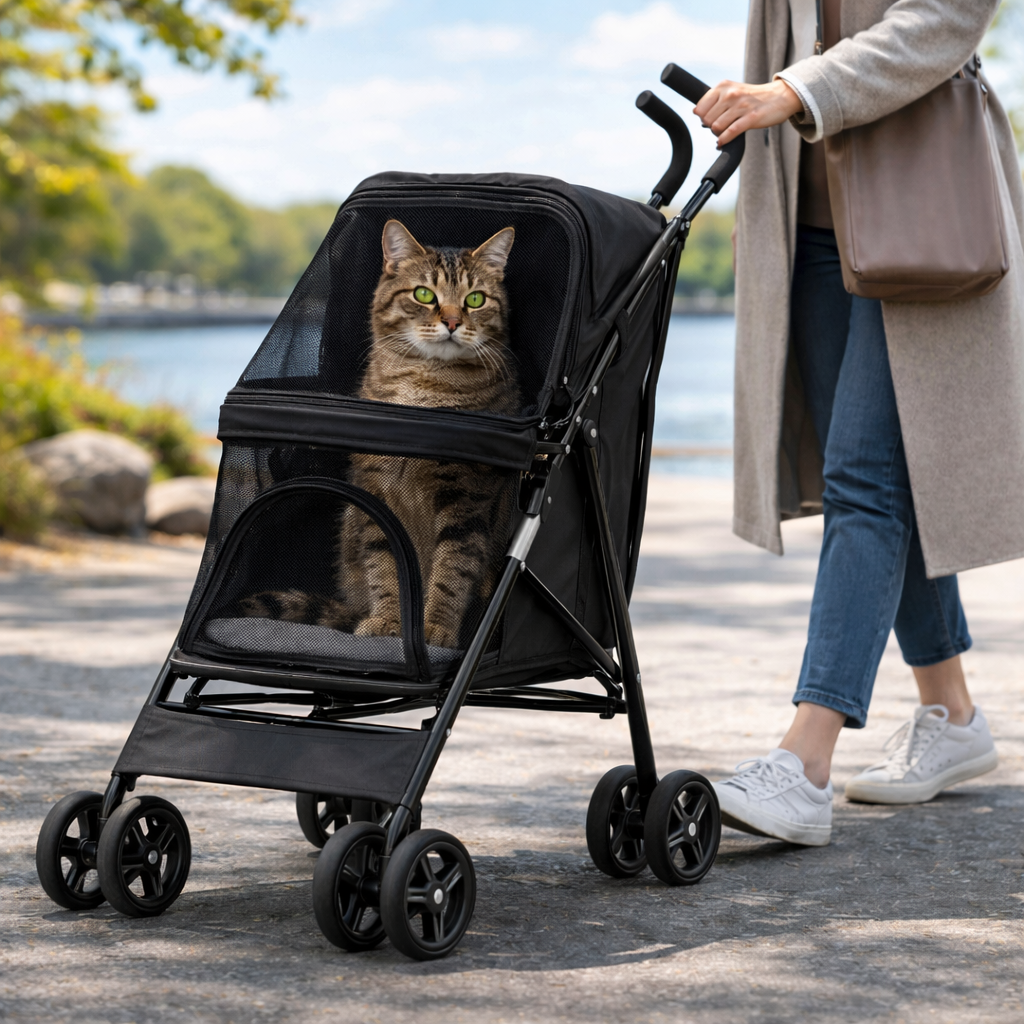 Foldable Pet Stroller for Small Dogs & Cats | 360° Wheels