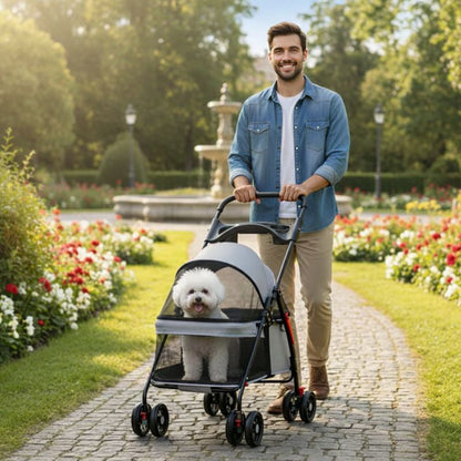 Foldable Pet Stroller for Small Dogs & Cats | 360° Wheels