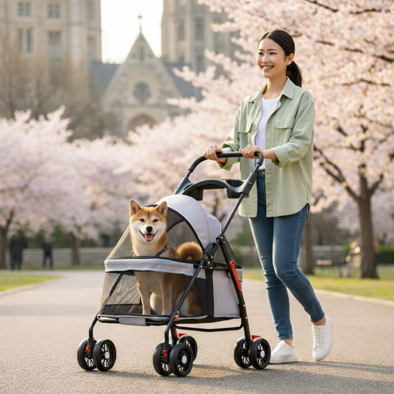 Foldable Pet Stroller for Small Dogs & Cats | 360° Wheels