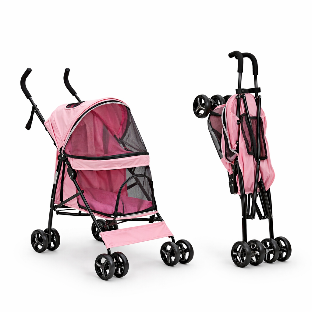 Foldable Pet Stroller for Small Dogs & Cats | 360° Wheels