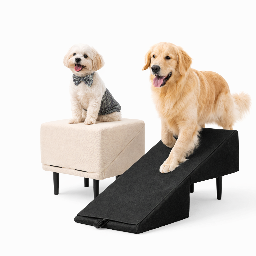 2-in-1 Dog Ramp for Bed & Car | Non-Slip Foldable Mobility Steps