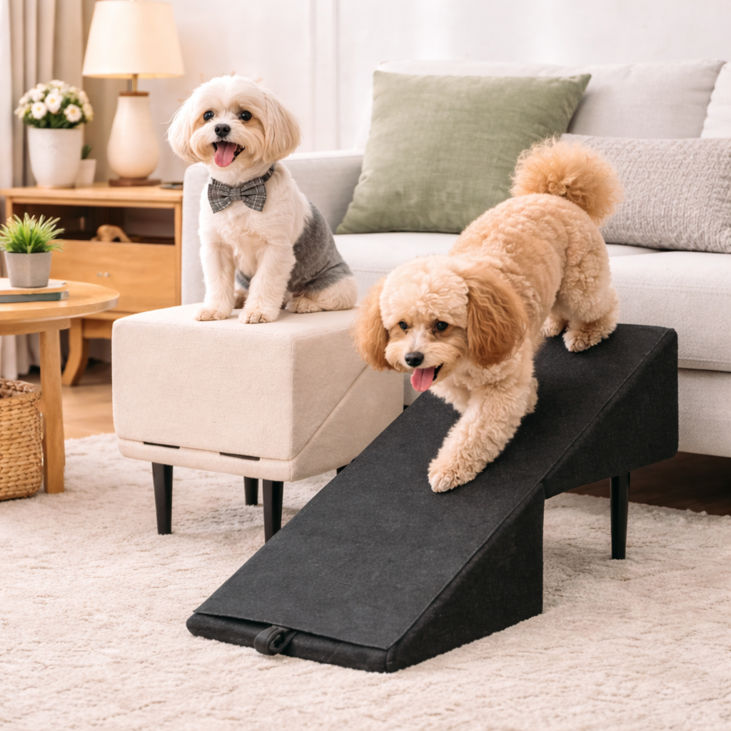 2-in-1 Dog Ramp for Bed & Car | Non-Slip Foldable Mobility Steps