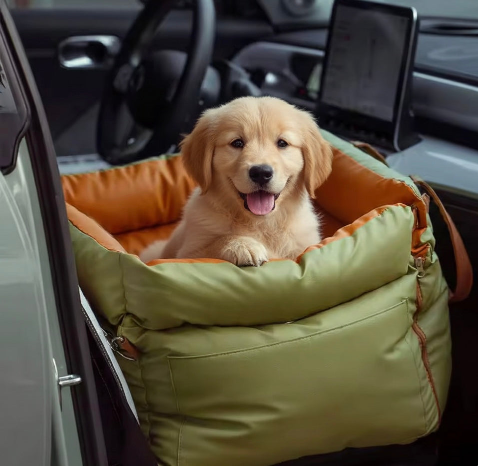 Plush Dog Car Seat with Safety Belt | Water-Repellent Portable Booster