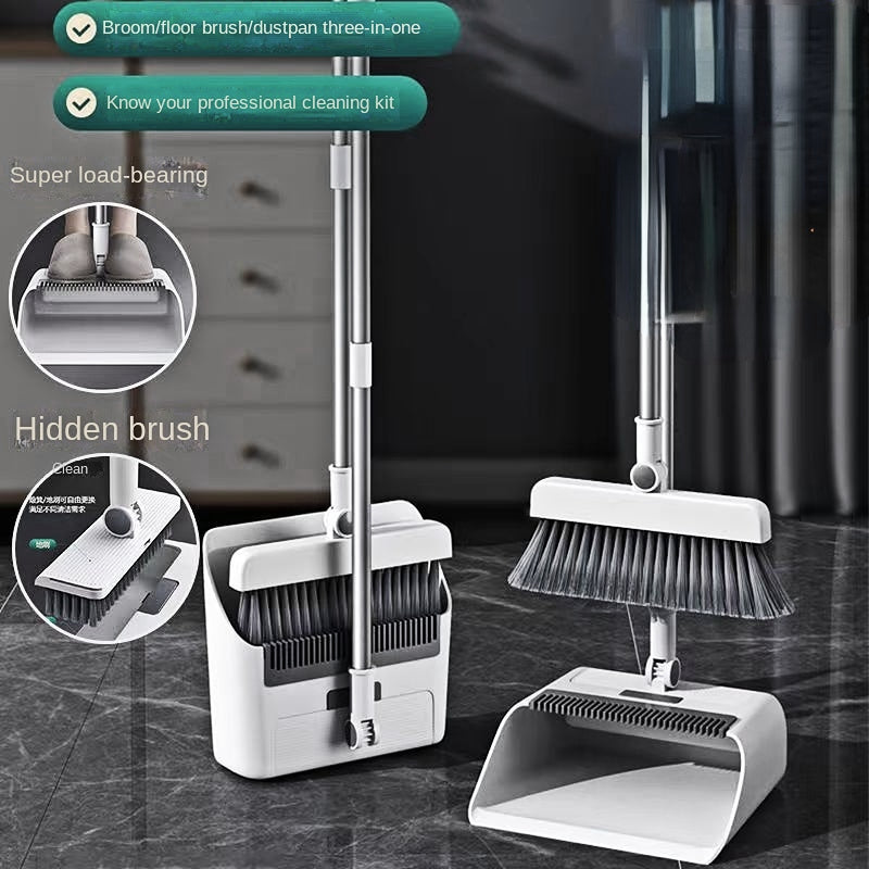 Pet Hair Broom & Dustpan Set | Built-In Hair Comb & Ergonomic Handle