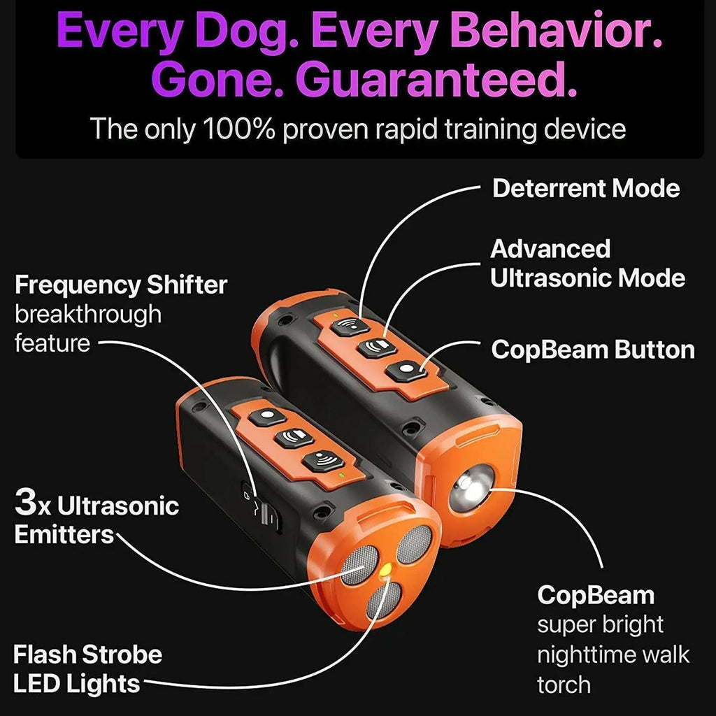 Ultrasonic Dog Training Device | 3 Sonic Emitters, 50ft Range & LED Flashlight