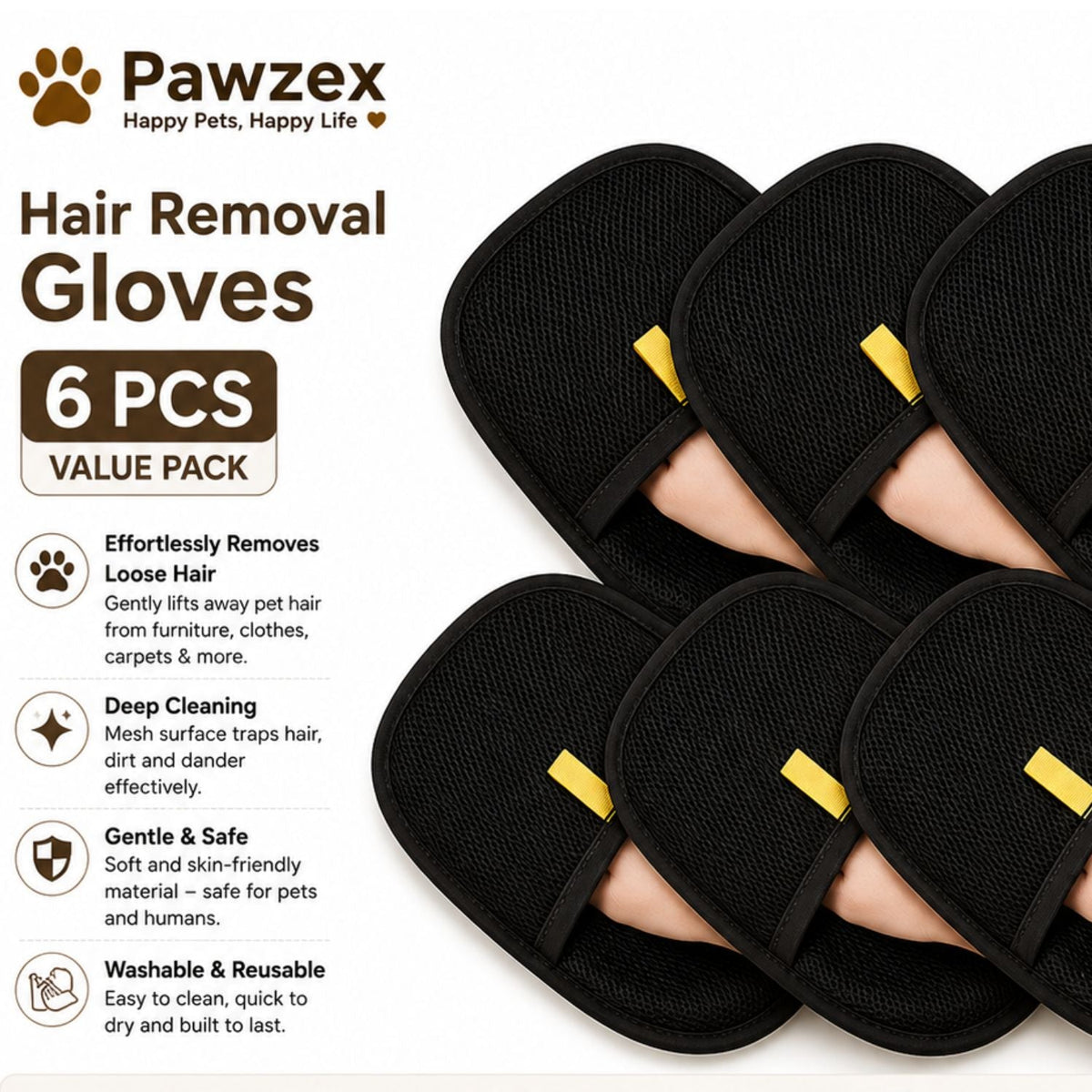 Pet Hair Remover Grooming Glove for Dogs & Cats